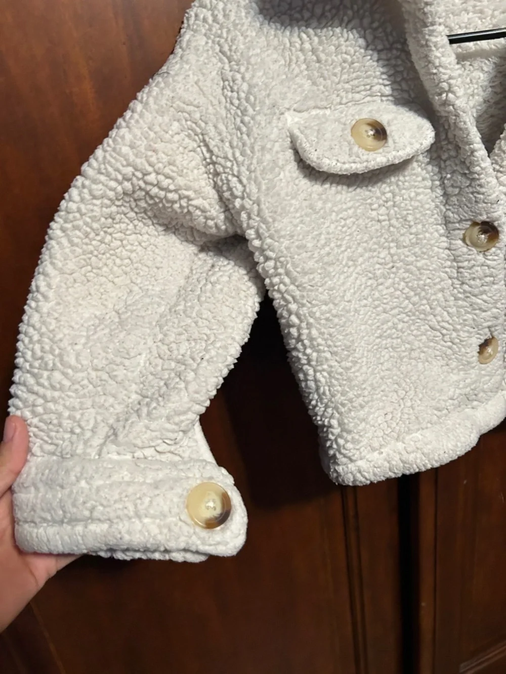 Wonder Nation Cream Sherpa Button-Up Jacket for Kids